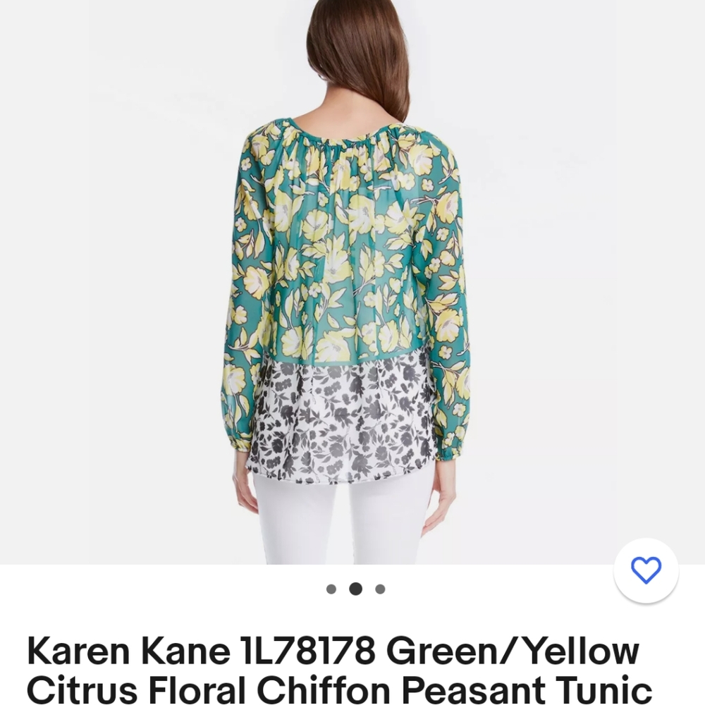 Karen Kane green/yellow citrus floral chiffon peasunt tunic blouse top size XL - Picture 2 of 13